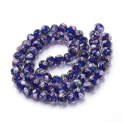 Midnight Blue Handmade Gold Sand Lampwork Beads Strands, Inner Flower, Faceted Rondelle, Midnight Blue, 9~10x7~8mm, Hole: 1.5~2mm, about 60pcs/strand, 17.3 inch