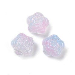 Светлый Стально-синий Прозрачные стеклянные бусины, цветы розы, спекающийся лак, светло-стальной синий, 11.5x12x8.5 мм, отверстие : 1.2 мм
