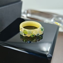 Champagne Amarillo Anillos de dedo del lampwork hecho a mano, rondo, amarillo champán, tamaño de EE. UU. 6 1/2 (16.9 mm)