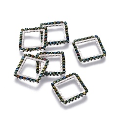 Dark Olive Green MIYUKI & TOHO Handmade Japanese Seed Beads, with 304 Stainless Steel Link Rings, Loom Pattern, Square, Silver, Dark Olive Green, 15x15x1.8~2mm