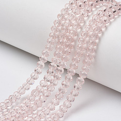 Pink Glass Beads Strands, Faceted, Rondelle, Pink, 6x5mm, Hole: 1mm, about 83~85pcs/strand, 38~39cm