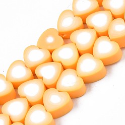 Сэнди Коричневый Ручной полимерные нити глины шарик, сердце, песчаный коричневый, 8x8~9x4~5 мм, отверстие : 1.5 мм, около 40 шт / нитка, 12.01 дюйм~ 12.60 дюйм(30.5см~32см)