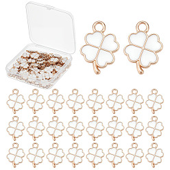 Белый 100 шт. Подвески из сплава эмали, клевер, золотой свет, белые, 18x12x2 мм, отверстие : 2 мм