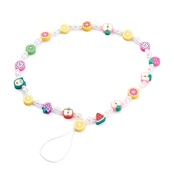 Colorful Polymer Clay Fruit Beaded Mobile Straps, with Transparent Acrylic Beads and Nylon Thread, Colorful, 24.8cm