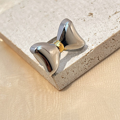 Золотой & Цвет Нержавеющей Стали Бант 304 кольца из нержавеющей стали для женщин, золотые и нержавеющая сталь цвет, бант : 19x28.5 мм, внутренний диаметр: 17 мм