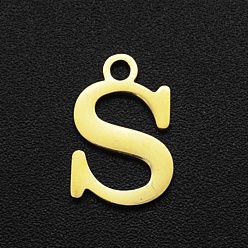 Letter S 201 Stainless Steel Charms, Laser Cut, Letter, Golden, Letter.S, 12x8x1mm, Hole: 1.5mm