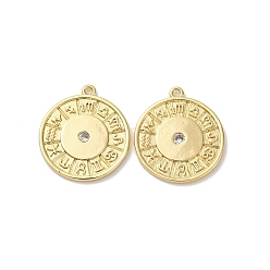 Настоящее золото 18K Латунные микро проложить кубического циркония подвески, без кадмия, без никеля и без свинца, плоские круглые с созвездием, реальный 18 k позолоченный, 22.5x19.5x1.5 мм, отверстие : 1.4 мм