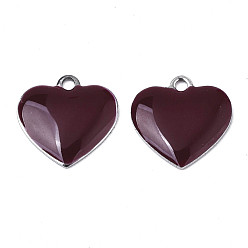 Кокосово-Коричневый 201 из нержавеющей стали шармы эмали, сердце, цвет нержавеющей стали, кокосового коричневый, 13x13x2 мм, отверстие : 1.5 мм