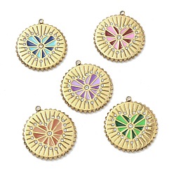 (52) Непрозрачная лаванда 304 нержавеющей стальной эмали подвески, плоские круглые и сердечные подвески, со стразами, золотые, разноцветные, 25x23x2.5 мм, отверстие : 1.2 мм