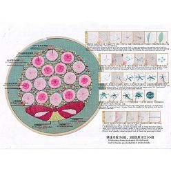 Flower Embroidery Kit, DIY Cross Stitch Kit, with Embroidery Hoops, Needle & Cloth with Rose Pattern, Colored Thread, Instruction, Rose Pattern, 21.4x21x0.03cm, 1color/line, 7color