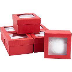 Красный Бумажная подарочная коробка для часов, с губкой и прозрачным окном, квадратный, красные, 9x9x6 см