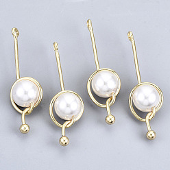 Creamy White ABS Plastic Imitation Pearl Pendants, with Real 18K Gold Plated Brass Findings, Round, Creamy White, 35x10x8mm, Hole: 1.8mm