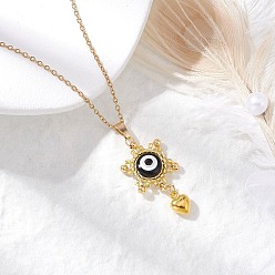 Черный Стеклянные бусины и смоляные подвески в виде солнца и сердца от сглаза, 304 ожерелья-цепочки из нержавеющей стали для женщин, золотые, чёрные, 17.68 дюйм (44.9 см)