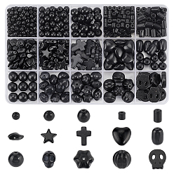 Черный Наборы бусин из окрашенной синтетической бирюзы и натурального обсидиана, разнообразные, чёрные, 4~15x4~13x4~10 мм, отверстие : 1~1.2 мм