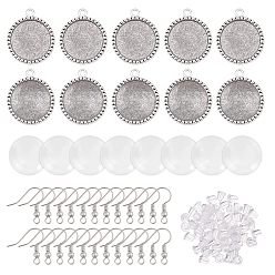 Antique Silver & Platinum DIY 25 Pair Half Round Earring Making Kits, Including Alloy Pendant Cabochon Settings, Brass Earring Hooks and Dome Transparent Glass Cabochons, Antique Silver & Platinum, 4x4mm, Hole: 1mm, 200pcs/box
