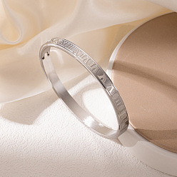 Нержавеющая Сталь Цвет Узор с римскими цифрами 304 браслеты из нержавеющей стали на шарнирах для пары, цвет нержавеющей стали, 1/4 дюйм (0.6 см), внутренний диаметр: 2-1/2 дюйм (6.5 см)