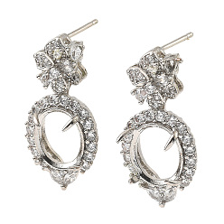 Платина Стойка покрытие латунь с кубическим цирконием серьги-гвоздики находка, без свинца и без кадмия, цветок, платина, 30x14.5 мм, штифты : 1 мм