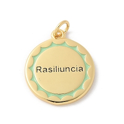 Плоский Круглый Латунь с эмалевыми подвесками, стойки покрытие, без кадмия и без свинца, долговечный, плоские круглые со словом, плоско-круглые, 24x17.5x1.5 мм, отверстие : 3 мм
