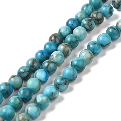 Dodger Blue Natural Dyed White Jade Beads Strands, Round, Dodger Blue, 6~7mm, Hole: 0.8mm, about 57~64pcs/strand, 14.33''~15''(36.4~38.1cm)