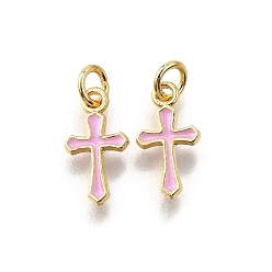 Pink Латунь эмаль прелести, с целью перехода в кольце, корсетное очарование, стойки покрытие, без кадмия и без свинца, долговечный, золотые, розовые, 11.5x6x1.5 мм, отверстие : 2.6 мм