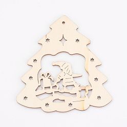 Antique White Undyed Wooden Pendants, Christmas Tree, Antique White, 99.5x93x2.5mm, Hole: 2.5mm