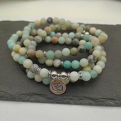 Амазонит Богемный стиль натуральный круглый амазонит бисерные эластичные браслеты для женщин и мужчин, с плоской круглой шарм
