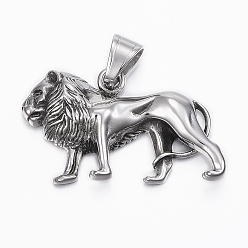 Античное Серебро 316 хирургические подвески из нержавеющей стали, лев, античное серебро, 26x44x8 мм, отверстие : 10x7 мм