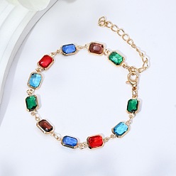 Rectangle Браслеты из латунной стеклянной цепочки для женщин, прямоугольные, 7-1/8 дюйм (18 см)