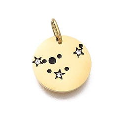 Capricorn Twelve Constellations 304 Stainless Steel Enamel Pendants, with Rhinestone, Flat Round Charms, Golden, Capricorn Charms, 13x1mm, Hole: 4.5x2.5mm