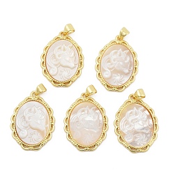 Золотой Подвески в виде единорога из натуральной белой ракушки, латунные овальные подвески, золотые, 27x19.5x2.5~3.5 мм, отверстие : 4x3.5 мм