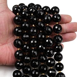 Black Onyx Натуральные бусины из черного оникса (окрашенные и нагретые), граненые, круглые, с бисером, 15~16 мм, отверстие : 1.4~1.6 мм, около 21 шт / нитка, 15.35~15.94 дюйм (39~40.5 см)