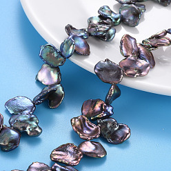 Lavender Natural Keshi Pearl Beads Strands, Cultured Freshwater Pearl, Dyed, Nuggets, Lavender, 10~20x10~15x3~9mm, Hole: 0.6mm, about 45~48pcs/strand, 14.96~15.35 inch(38~39cm)