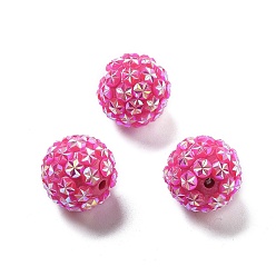 Темно-Розовый Акриловые стразы шарики бусины, сверкающие бусины с шестиугольными узорами, круглые, темно-розовыми, 20x18.5 мм, отверстие : 2.8 мм