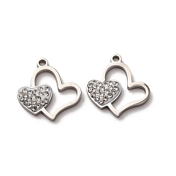 Нержавеющая Сталь Цвет 304 подвески из нержавеющей стали и глиняных страз, сердце, цвет нержавеющей стали, 17.5x17x2.5 мм, отверстие : 1.6 мм
