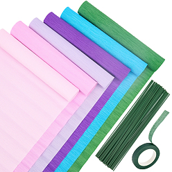 (52) Непрозрачная лаванда 6 рулоны 6 цвета гофрированная бумага ручной работы, с 2 рулонами садовой прививочной бумажной ленты и 50шт. пластика с железным цветочным стеблем, на день рождения украшение свадебной вечеринки, разноцветные, 2500x250x0.1 мм, 1 рулон / цвет