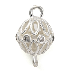 Серебро Шармы-соединители из латуни с микропаве из прозрачного кубического циркония, полые круглые звенья, без свинца и без кадмия, серебряные, 13x8.5 мм, отверстие : 1.6 мм