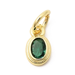 Зеленый Латунь прелести циркония кубической, овальные амулеты, без кадмия и без свинца, реальный 18 k позолоченный, долговечный, зелёные, 8x5x2 мм, отверстие : 3 мм