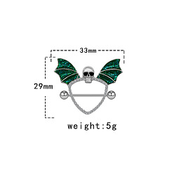 Сердце 304/316 Кольца для сосков из нержавеющей стали, прутики для пирсинга сосков, цвет нержавеющей стали, череп сердце с крыльями, 33x29 мм