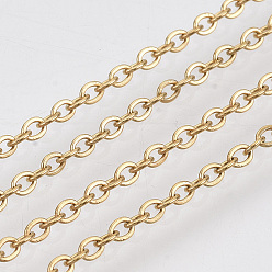 Golden 304 Stainless Steel Cable Chains, Soldered, with Spool, Flat Oval, Golden, 3x2x0.5mm, about 164.04 Feet/roll(50m/roll)