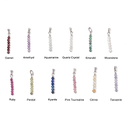 Нержавеющая Сталь Цвет 12 шт. 12 стили натуральные смешанные камни ограненные круглые бусины подвески, 12 амулеты из камней рождения, с 304 защелкой из нержавеющей стали на поручнях, цвет нержавеющей стали, 25~26x3 мм, отверстие : 5.5x2.5 мм, 1 шт / стиль