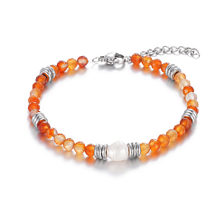 Красный Агат Браслет из нержавеющей стали с натуральным камнем для женщин, повседневная одежда, несколько цветов