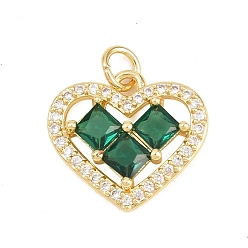 Настоящее золото 18K Латунный кулон с микропаве из циркония, без кадмия и без свинца, сердце прелести, реальный 18 k позолоченный, 15.5x17.5x3.5 мм, отверстие : 3.5 мм
