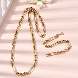 Настоящее золото 18K 304 Наборы украшений из браслета и ожерелья из нержавеющей стали с цепочкой., с карабин-лобстерами , ионное покрытие (ip), реальный 18 k позолоченный, 600 мм