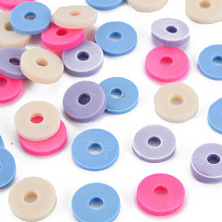 Medium Purple 4 Colors Handmade Polymer Clay Beads, Heishi Beads, Disc/Flat Round, Medium Purple & Wheat & Cornflower Blue & Hot Pink, 8x0.5~1.5mm, Hole: 2mm, about 11500pcs/1000g