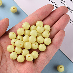 Yellow Opaque Acrylic Beads, Round, Yellow, 10x9mm, Hole: 2mm, about 940pcs/500g