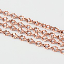 Red Copper Iron Cable Chains, Unwelded, with Spool, Oval, Red Copper Color, 4x3x0.7mm, about 328.08 Feet(100m)/roll