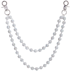 Crystal AB 1Pc Polymer Clay Rhinestone Round Beaded Pants Chains, with Zinc Alloy Clasps, Platinum, Crystal AB, 380mm