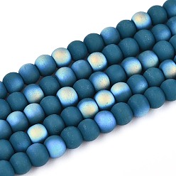 Морской Синий Матовые непрозрачные стеклянные бусы пряди, круглые, с половиным покрытием, с покрытием AB цвета, Marine Blue, 4~4.5 мм, отверстие : 0.6 мм, около 97~100 шт / нитка, 14.76~15.16 дюйм (37.5~38.5 см)