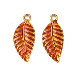 Темно-Оранжевый 304 нержавеющей стальной эмали подвески, очарование листа, ионное покрытие (ip), реальный 18 k позолоченный, темно-оранжевый, 24x10.5x2 мм, отверстие : 1.8 мм