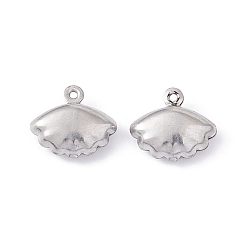 Stainless Steel Color Non-Tarnish 304 Stainless Steel Charms, Shell, Stainless Steel Color, 11.5x13x5mm, Hole: 1mm